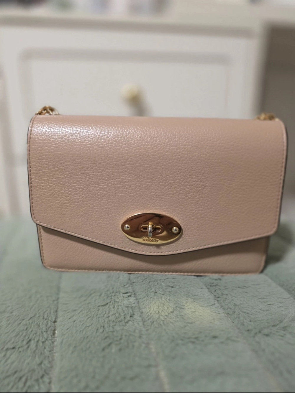 Mulberry Leather Shoulder Bag in Blush Pink with Gold Hardware